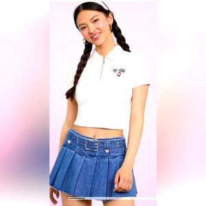 Hello Kitty x Forever 21 denim pleated mini skirt.  NWT